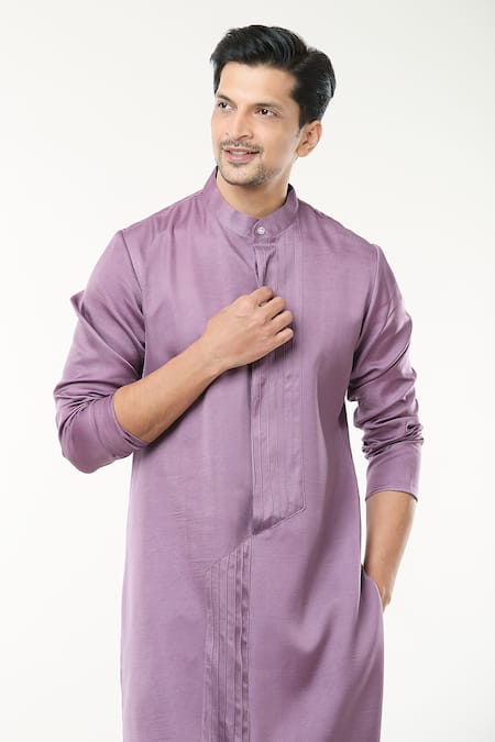 Rng Safawala_Purple Cotton, Silk, Modal Pintuck Straight Kurta Set _at_Aza_Fashions
