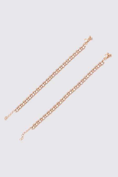 Shop Zevar By Geeta Gold Plated Crystals, Stones Gleaming Trellis Kundan Polki Anklets at Aza Fashions Shop_Zevar By Geeta_Gold Plated Crystals, Stones Gleaming Trellis Kundan Polki Anklets _at_Aza_Fashions