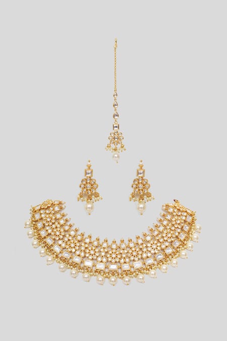 Zevar By Geeta Phoolista Kundan & Polki Embellished Necklace Set 
