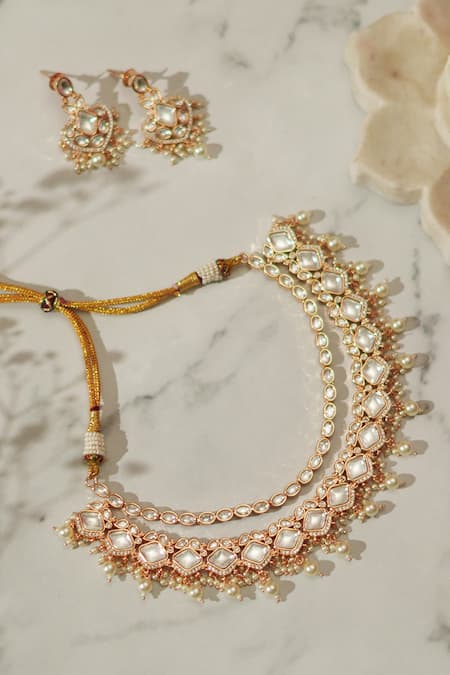 Zevar By Geeta Layered Kundan Polki Studded Necklace Set 