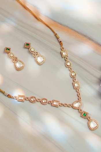 Zevar By Geeta Geometric Polki Studded Necklace Set 
