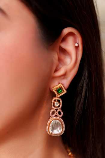 Zevar By Geeta_Gold Plated Stones Geometric Polki Studded Necklace Set _Online_at_Aza_Fashions