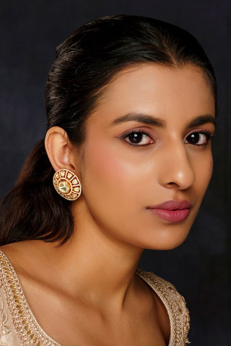 Zevar By Geeta Gold Plated Crystals Moissanite Studded Earrings Online at Aza Fashions Zevar By Geeta_Gold Plated Crystals Moissanite Studded Earrings _Online_at_Aza_Fashions