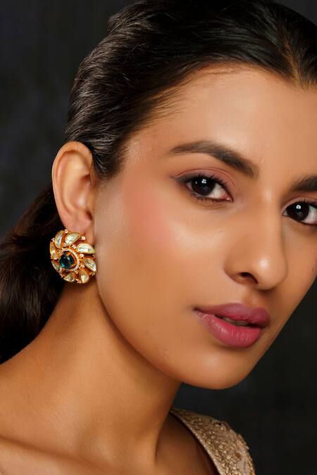 Zevar By Geeta Blue Crystals, Diamonds Floral Moissanite Earrings Online at Aza Fashions Zevar By Geeta_Blue Crystals, Diamonds Floral Moissanite Earrings _Online_at_Aza_Fashions