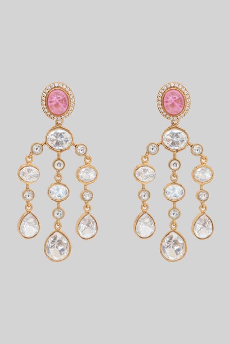 Shop Zevar By Geeta Pink Stones, Diamonds Studded Earrings at Aza Fashions Shop_Zevar By Geeta_Pink Stones, Diamonds Studded Earrings _at_Aza_Fashions