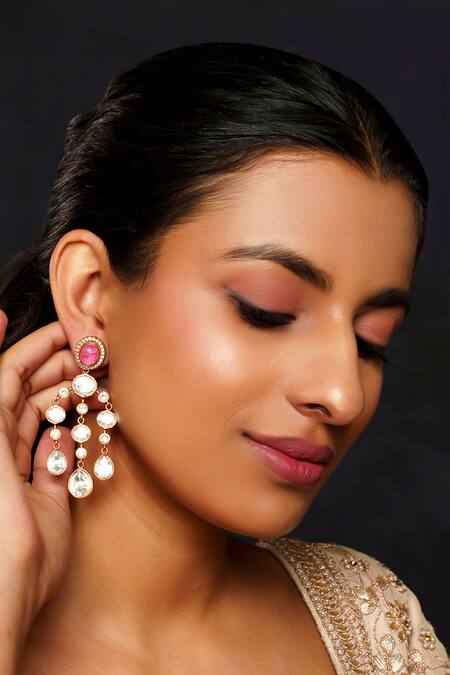Zevar By Geeta Pink Stones, Diamonds Studded Earrings Online at Aza Fashions Zevar By Geeta_Pink Stones, Diamonds Studded Earrings _Online_at_Aza_Fashions