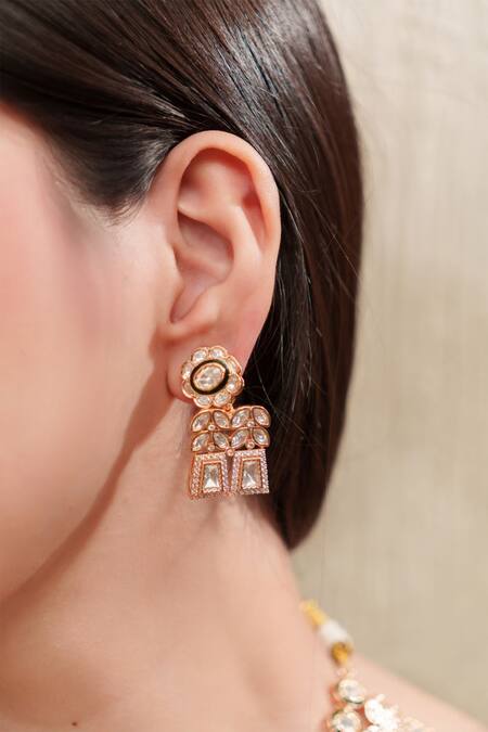 Zevar By Geeta_Gold Plated Stones Polki Embellished Necklace Set _Online_at_Aza_Fashions