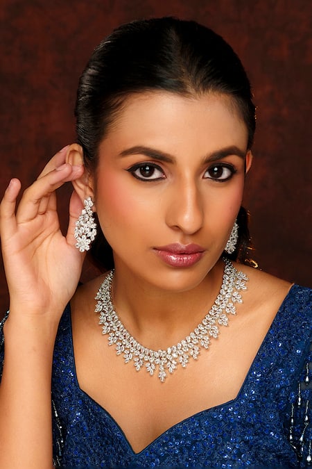 Zevar By Geeta Faux Diamond Embellished Necklace Set 