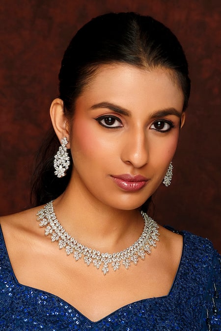 Zevar By Geeta White Imitation Diamonds Faux Embellished Necklace Set Online at Aza Fashions Zevar By Geeta_White Imitation Diamonds Faux Embellished Necklace Set _Online_at_Aza_Fashions