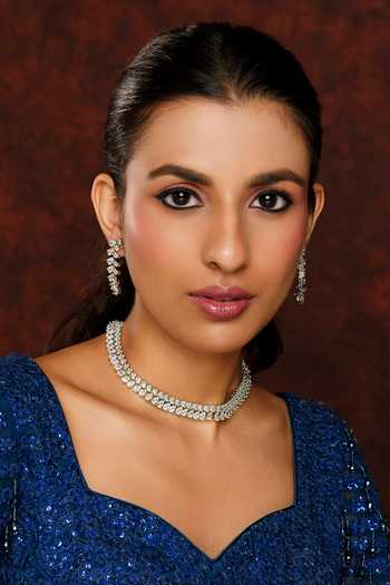 Zevar By Geeta_White Imitation Diamonds Faux Embellished Choker Necklace Set _Online_at_Aza_Fashions