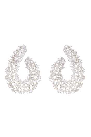 Shop Zevar By Geeta White Crystals, Diamonds Embellished Earrings at Aza Fashions Shop_Zevar By Geeta_White Crystals, Diamonds Embellished Earrings _at_Aza_Fashions