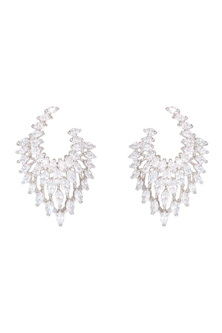 Shop Zevar By Geeta White Imitation Diamonds Embellished Statement Earrings at Aza Fashions Shop_Zevar By Geeta_White Imitation Diamonds Embellished Statement Earrings _at_Aza_Fashions