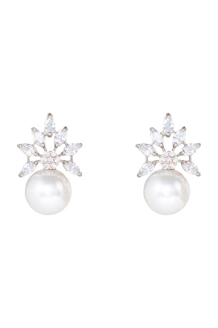 Zevar By Geeta Diamond & Pearl Embellished Studs 