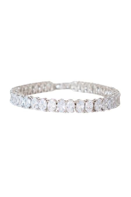 Zevar By Geeta_White Crystals Diamond Embellished Bracelet _Online_at_Aza_Fashions