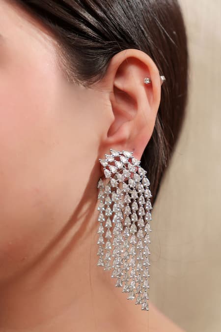 ZEVAR BY GEETA White Diamond Embellished Earrings 