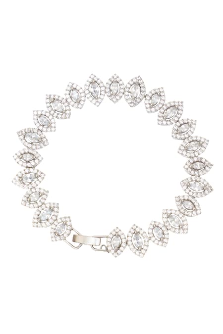 ZEVAR BY GEETA White Diamond Embellished Cutwork Bracelet 