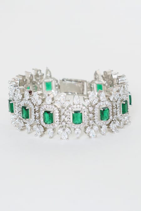 ZEVAR BY GEETA Green Diamond Contrast Stone Embellished Bracelet 