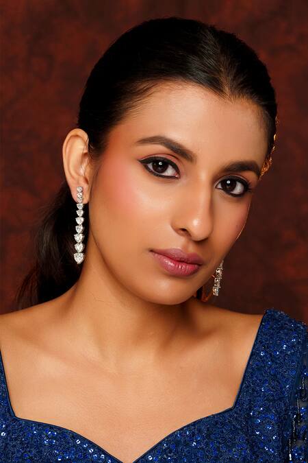 Zevar By Geeta_White Imitation Diamonds Embellished Vertical Line Earrings _Online_at_Aza_Fashions