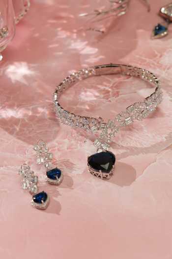Shop Zevar By Geeta Blue Diamonds, Stones Sapphire Heart Pendant Choker Set at Aza Fashions Shop_Zevar By Geeta_Blue Diamonds, Stones Sapphire Heart Pendant Choker Set _at_Aza_Fashions