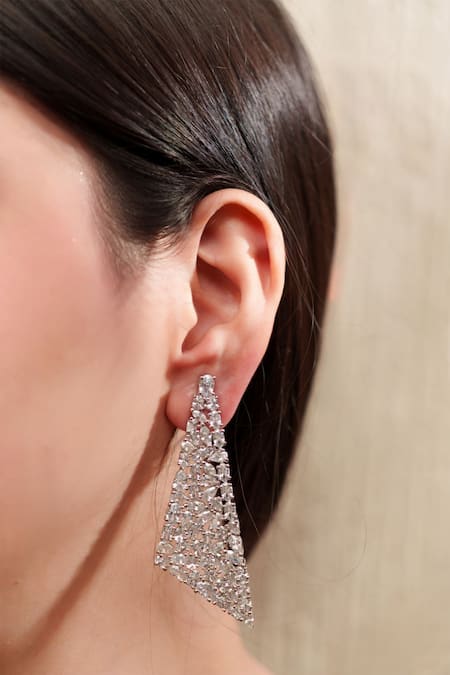 Zevar by Geeta Asymmetric Triangle Diamond Embellished Earrings 