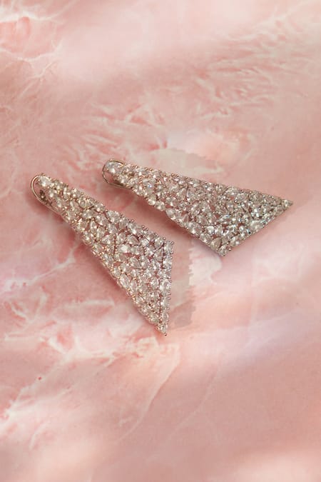 Zevar By Geeta Asymmetric Triangle Diamond Embellished Earrings 