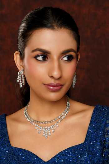 Zevar By Geeta White Imitation Diamonds Geometric Carved Layered Necklace Set Online at Aza Fashions Zevar By Geeta_White Imitation Diamonds Geometric Carved Layered Necklace Set _Online_at_Aza_Fashions