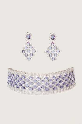 Shop Zevar By Geeta Purple Diamonds, Stones Jaal Cutwork Choker Set at Aza Fashions Shop_Zevar By Geeta_Purple Diamonds, Stones Jaal Cutwork Choker Set _at_Aza_Fashions