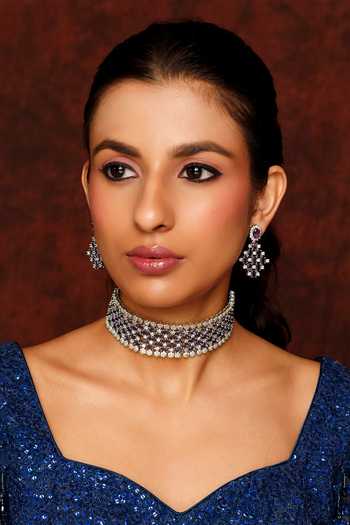 Zevar By Geeta Purple Diamonds, Stones Jaal Cutwork Choker Set Online at Aza Fashions Zevar By Geeta_Purple Diamonds, Stones Jaal Cutwork Choker Set _Online_at_Aza_Fashions