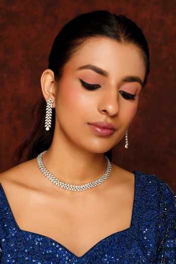 Zevar By Geeta White Imitation Diamonds Geometric Cutwork Necklace Set Online at Aza Fashions Zevar By Geeta_White Imitation Diamonds Geometric Cutwork Necklace Set _Online_at_Aza_Fashions