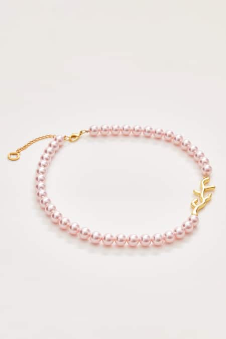 Voyce Jewellery_Pink Mocha Pearl Embellished Choker_Online_at_Aza_Fashions
