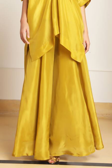 Buy Kanelle Green Round Neck Drape Detail Olive Kaftan And Pant Set Online at Aza Fashions Buy_Kanelle_Green Round Neck Drape Detail Olive Kaftan And Pant Set_Online_at_Aza_Fashions