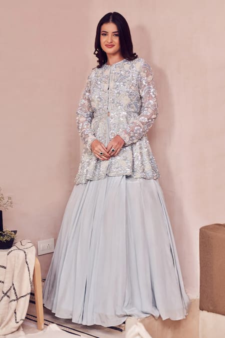 Swish By Dolcy And Simran Gossamer Sky Peplum Kurta With Lehenga 