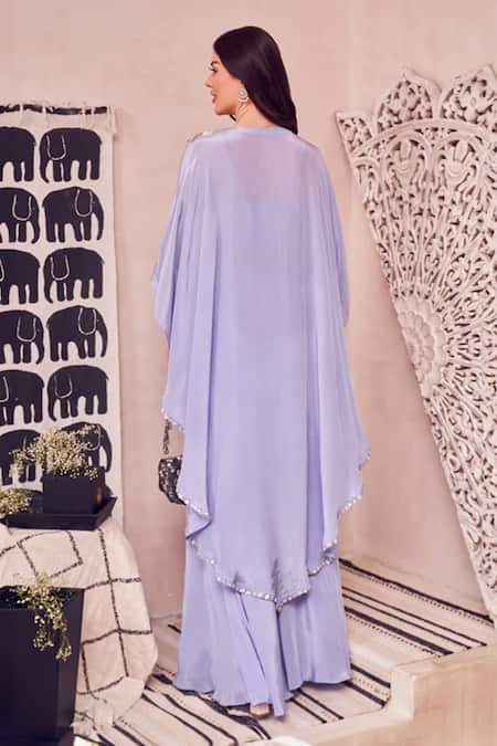 Shop Swish By Dolcy And Simran Blue Crepe Embellished Bootis V-neck Love Affair Kaftan With Flared Pant at Aza Fashions Shop_Swish By Dolcy And Simran_Blue Crepe Embellished Bootis V-neck Love Affair Kaftan With Flared Pant _at_Aza_Fashions