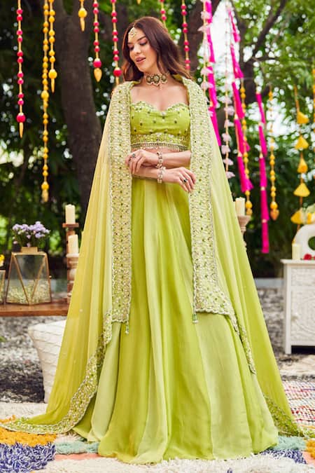 Swish By Dolcy And Simran Jade Crystals Embroidered Splendor Lehenga Set 