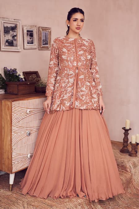 Swish By Dolcy And Simran Magical Rose Embellished Peplum Blouse With Lehenga 