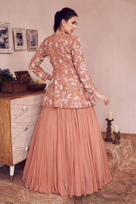 Swish By Dolcy And Simran Magical Rose Embellished Peplum Blouse With Lehenga 