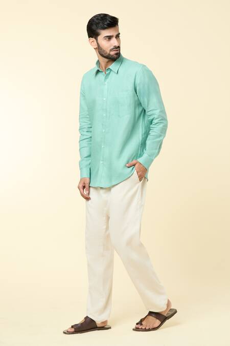 Buy_Aryavir Malhotra_Blue Linen Solid Shirt _Online_at_Aza_Fashions