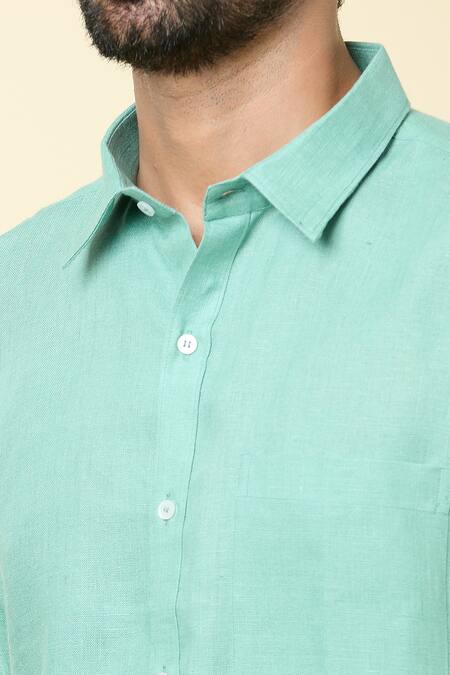 Shop_Aryavir Malhotra_Blue Linen Solid Shirt _Online_at_Aza_Fashions