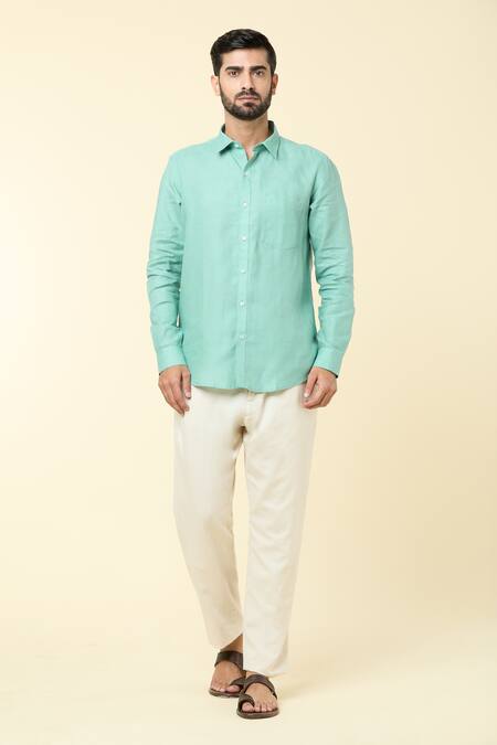 Aryavir Malhotra_Blue Linen Solid Shirt _at_Aza_Fashions