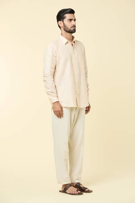 Arihant Rai Sinha_Beige Linen Plain Shirt _Online_at_Aza_Fashions