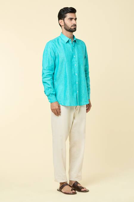 Arihant Rai Sinha_Blue Linen Straight Shirt _Online_at_Aza_Fashions