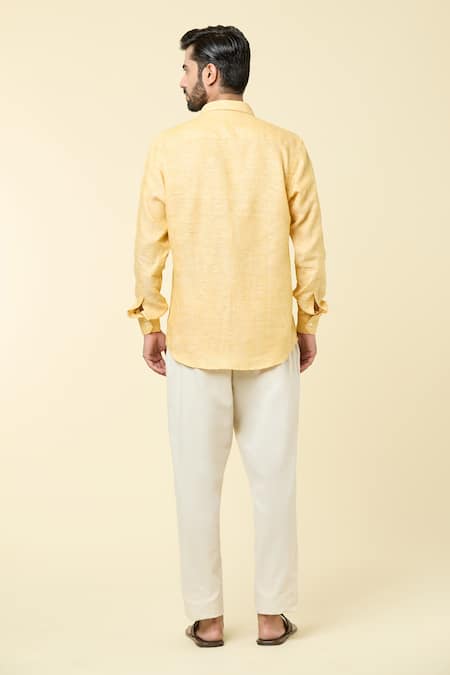Shop_Arihant Rai Sinha_Yellow Linen Full Sleeve Shirt _at_Aza_Fashions