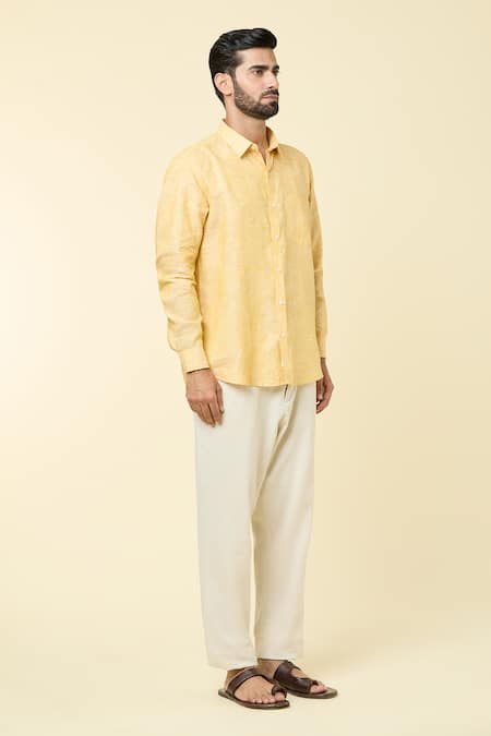 Buy_Arihant Rai Sinha_Yellow Linen Full Sleeve Shirt _Online_at_Aza_Fashions