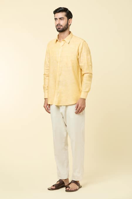 Shop_Arihant Rai Sinha_Yellow Linen Full Sleeve Shirt _Online_at_Aza_Fashions