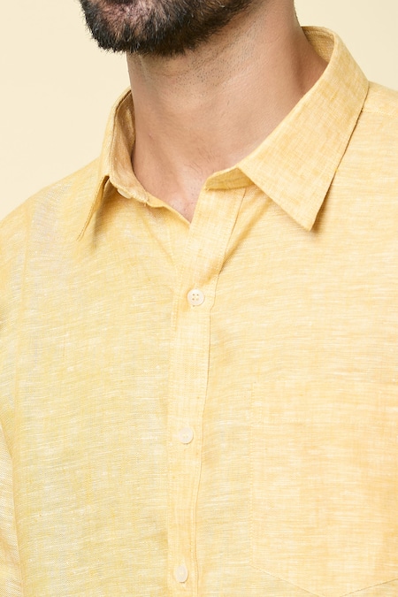 Buy_Arihant Rai Sinha_Yellow Linen Full Sleeve Shirt 