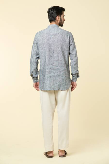 Shop_Arihant Rai Sinha_Grey Linen Short Kurta _at_Aza_Fashions