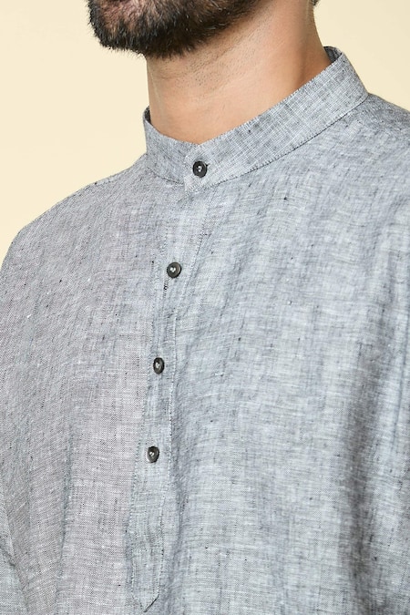 Arihant Rai Sinha_Grey Linen Short Kurta _at_Aza_Fashions
