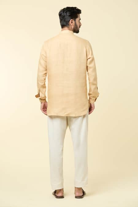 Shop Arihant Rai Sinha Beige Linen Mandarin Collar Kurta at Aza Fashions Shop_Arihant Rai Sinha_Beige Linen Mandarin Collar Kurta _at_Aza_Fashions