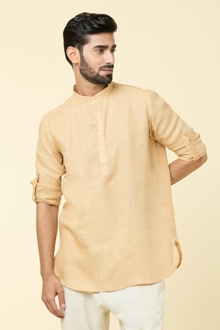 Arihant Rai Sinha Beige Linen Mandarin Collar Kurta Online at Aza Fashions Arihant Rai Sinha_Beige Linen Mandarin Collar Kurta _Online_at_Aza_Fashions