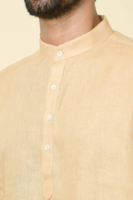 Arihant Rai Sinha Beige Linen Mandarin Collar Kurta at Aza Fashions Arihant Rai Sinha_Beige Linen Mandarin Collar Kurta _at_Aza_Fashions